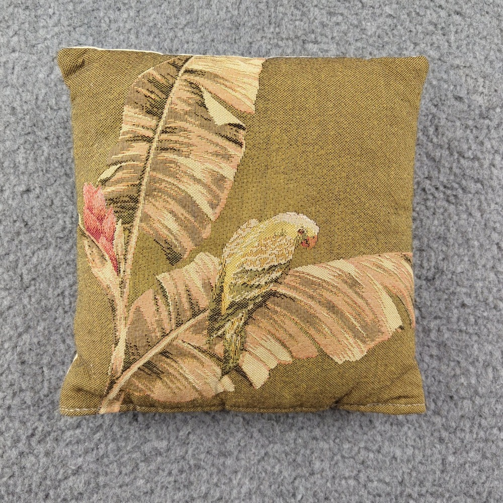 Yves Delorme Throw Pillow 8x8" One Size Tapestry Parrot Tropical Green Gold